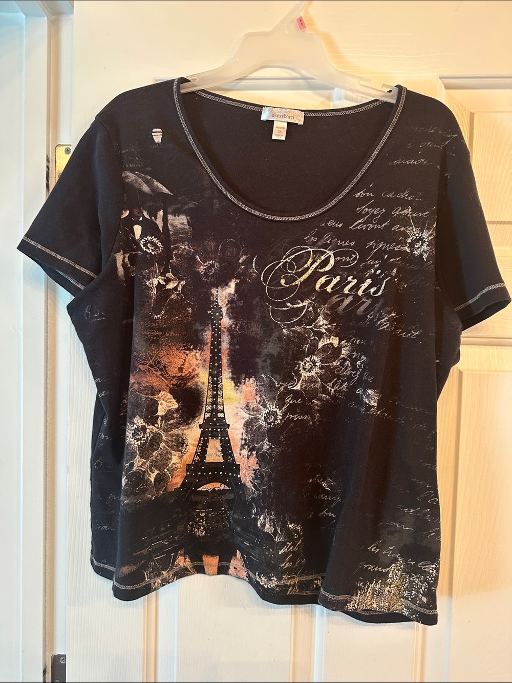 Dressbarn Black Paris Eiffel Scoop Neck Tee